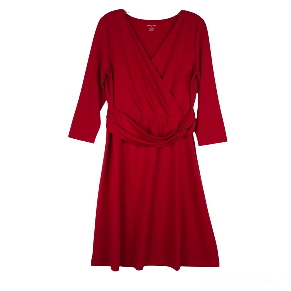 Land’s End Crossover Wrap Look Top Red Dress